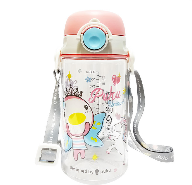 PUKU 藍色企鵝 Tritan直飲水壺, 彩虹馬 粉色 + 透明色, 330ml, 1個