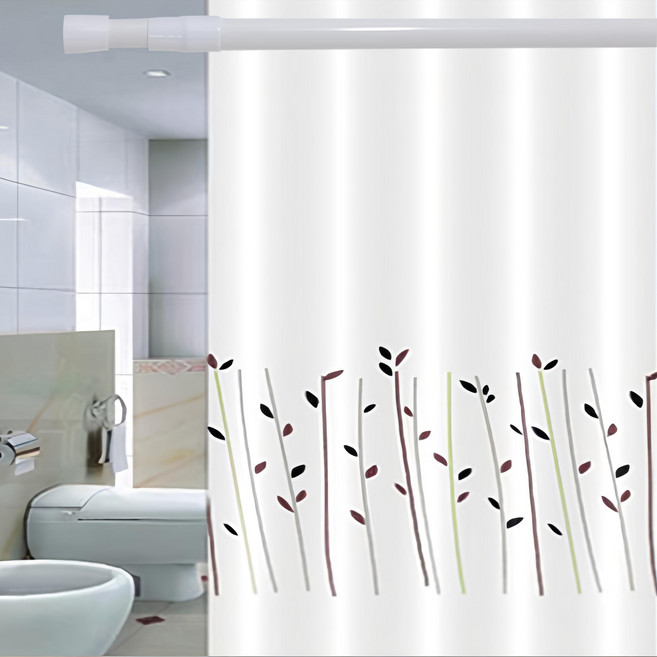 SUNDECO 防水浴簾組 1入+窗簾環 12入, 野花款 白色, 1組