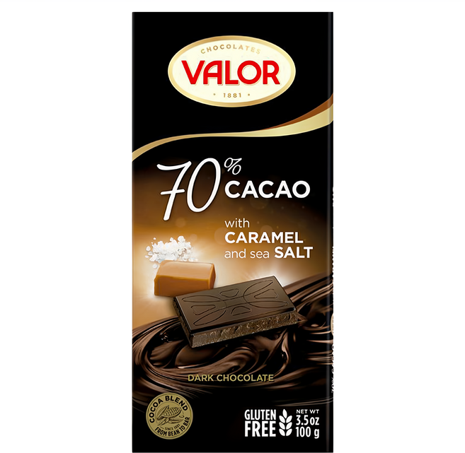 西班牙 VALOR 70%焦糖海鹽黑巧克力片, 100g, 1片