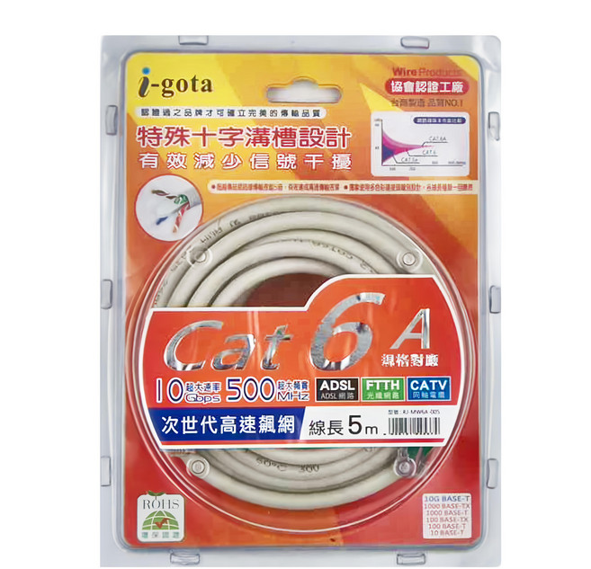 i-gota 愛購它 CAT 6A 超高速網路傳輸線 RJ-MW6A, 白色, 1條, 5m