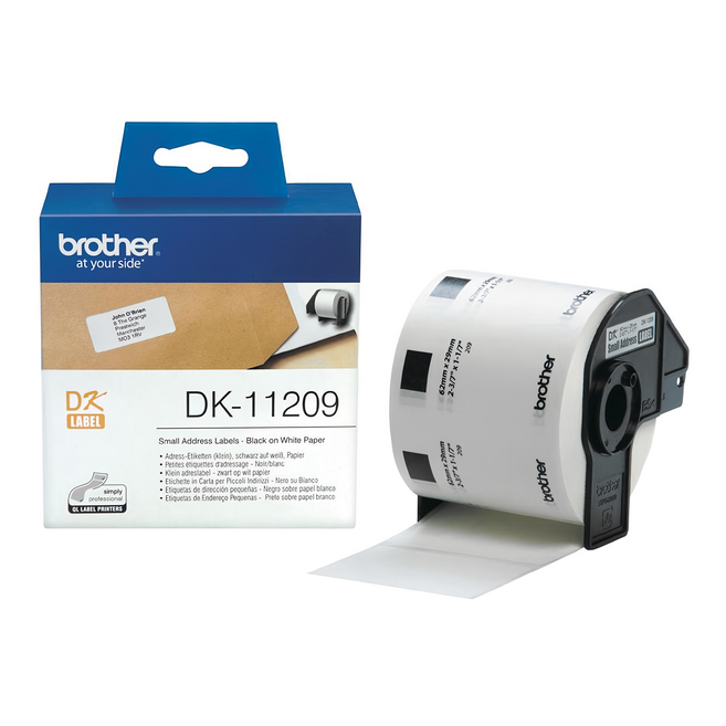 brother 兄弟牌 DK-11209 定型標籤 - 白色紙張上的小型地址標籤, 白底黑字, 800張