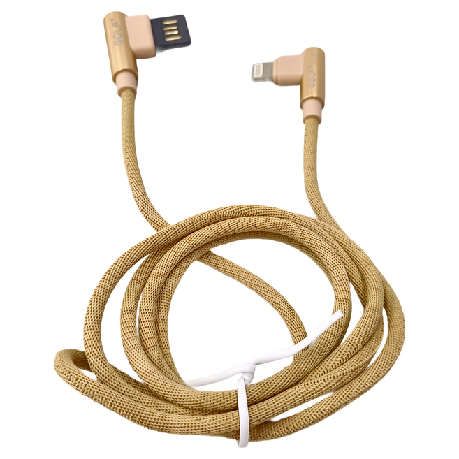 GOLF 雙面USB 轉 Apple 8Pin 90度轉角 布藝編織快充線, 1m, 金色, 1條