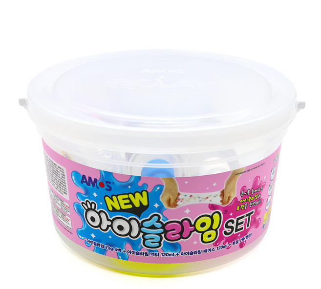 AMOS 阿摩司 Kids DIY史萊姆組, 透明+黃色+粉色+天空藍, 1組