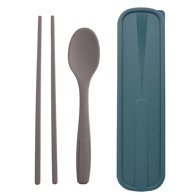 POMiER 鉑金矽膠餐具組 附收納盒, 1組, 湯匙 + 筷子 + 包裝盒, 可可棕