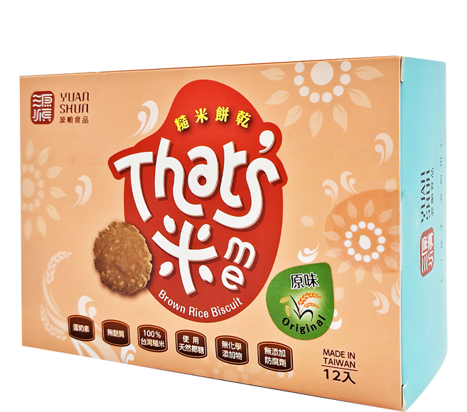 源順食品 手作糙米餅乾 原味 12入, 204g, 1盒