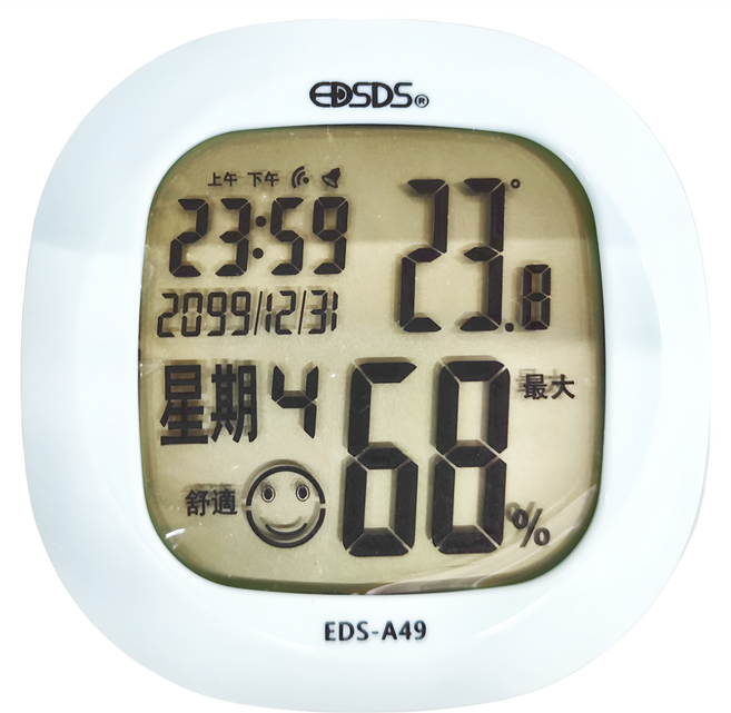 EDSDS 液晶顯示溫濕度計 可壁掛/可桌放, 白色, 1個