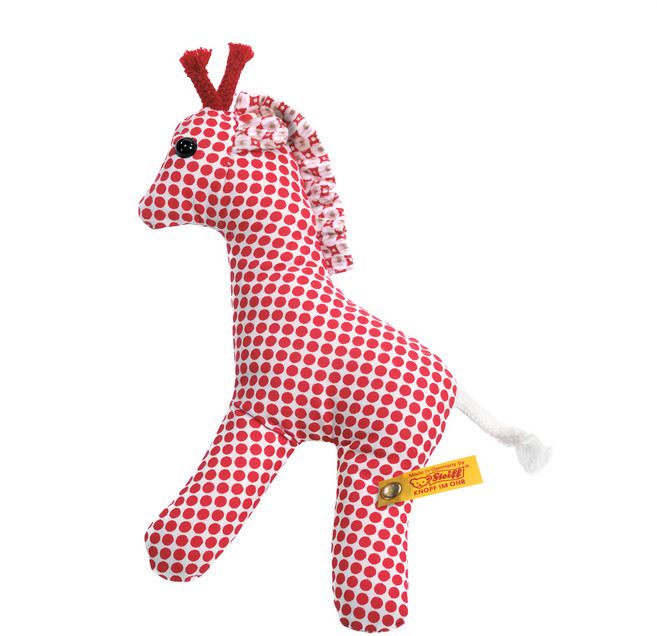 Steiff 德國金耳釦泰迪熊 嬰幼兒玩偶, 12cm, Bendy Giraffe Rattle red 長頸鹿, 1個