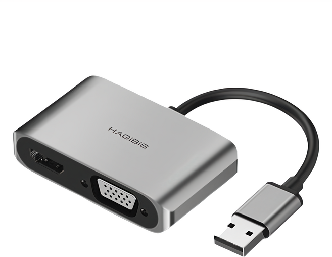 HAGiBiS 海備思 USB3.0轉HDMI + VGA + USB2.0三合一轉接器, UHV3, 1個