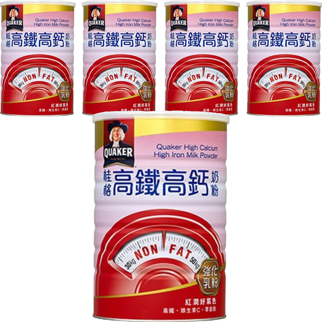 QUAKER 桂格 高鈣奶粉高鐵配方, 750g, 5罐