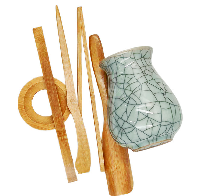 哥窰 藍灰鐵線茶道六君子 陶瓷茶道組, 藍色, 1個