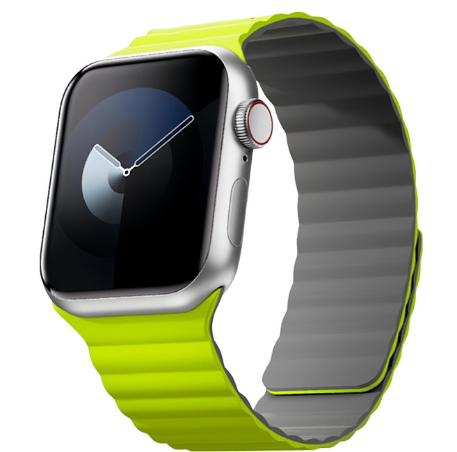 Innostyle MagFlex 100系列 Apple Watch 磁吸撞色雙面矽膠錶帶, 螢光綠/灰色, 1個
