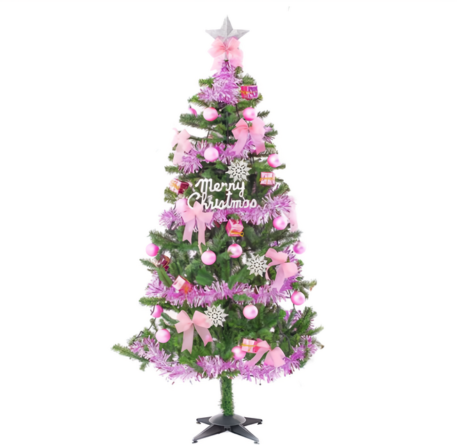 特仕幸福型裝飾聖誕樹 浪漫粉紅佳人系配件100燈LED燈暖白光*1 附控制器, 綠色+粉紅色