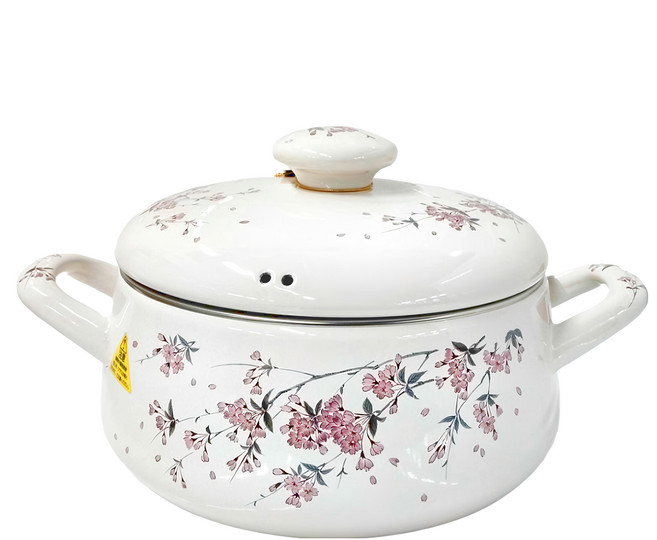 FUJIHORO 日本製 20cm 2.5L 櫻花系列 琺瑯兩手鍋 湯鍋 白色 1個 SW-20W