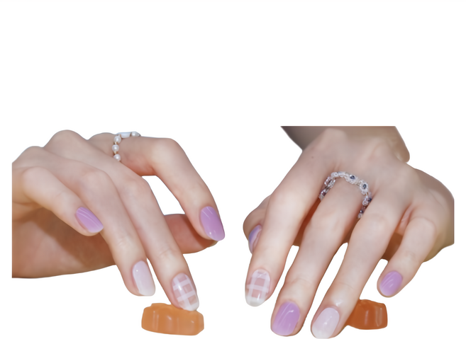 GLOSSYBLOSSOM 美甲貼紙 Set 28入 Semi-cured Real Gel Nail Strips, 薰衣草款, 1組