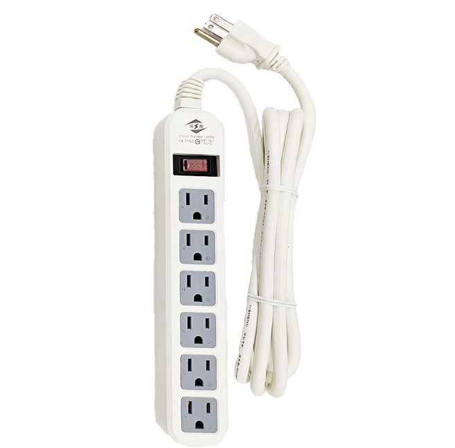 WeiTien 威電 過載斷電1開6電源線組 CK-3166-6 248 x 43 x 30mm, 1.8m, 白色, 1個