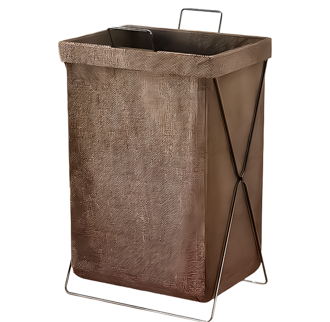 小麥購物 摺疊洗衣籃 附金屬架, 咖啡棕