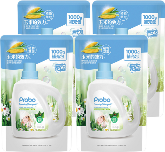 Probo 博寶兒 植萃溫和洗衣精 補充包, 1kg, 4包