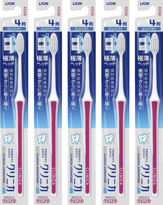 LION 獅王 固齒佳薄深潔牙刷小頭 極薄刷頭設計 柔軟刷毛 六角手柄設計, 1入, 5支