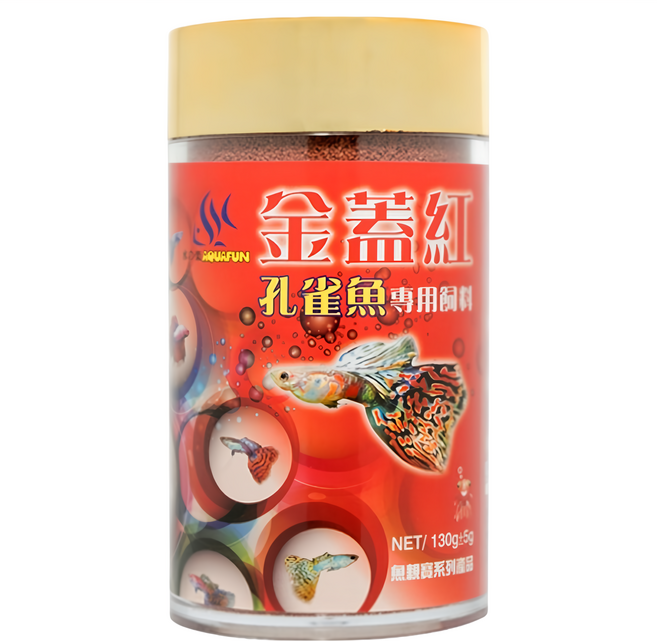 AQUAFUN 水之樂 金蓋紅 孔雀魚專用飼料, 130g, 1瓶