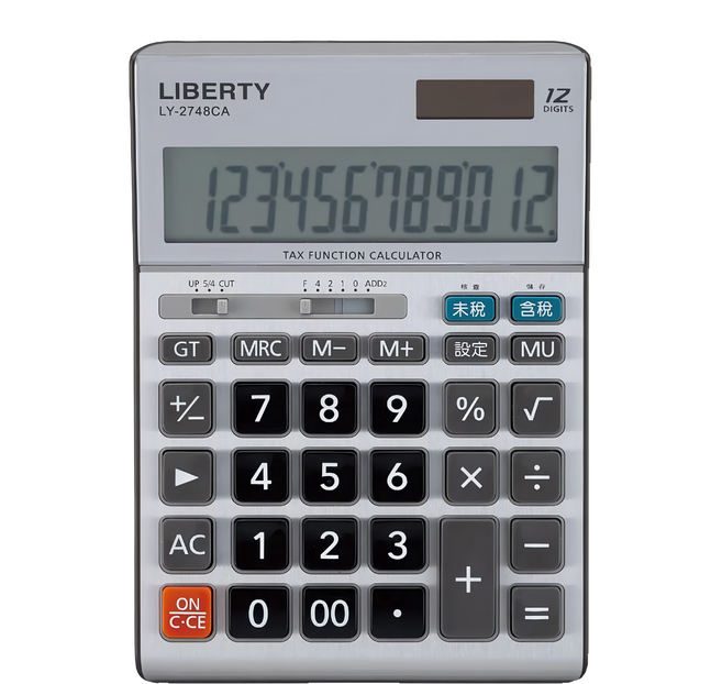 LIBERTY 利百代 12位雙電源稅率計算機, 灰色, 1個