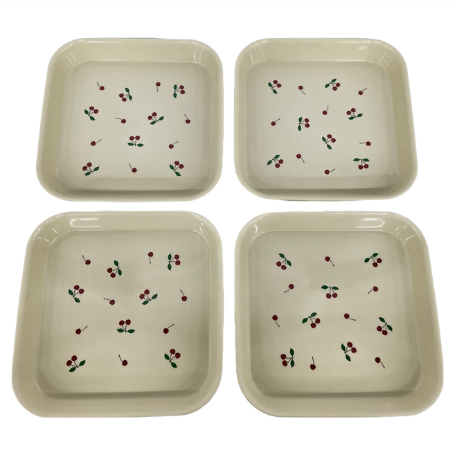 SHIMOYAMA 北歐印花風方形餐碟點心盤, 4個, 4件組(15.3 x 15.3 x 2.3cm), 米黃色