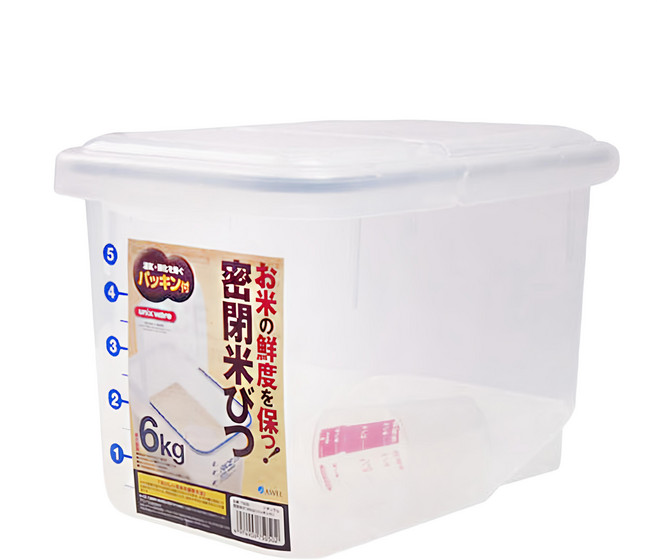 ASVEL 密封保鮮米箱 附量杯 蓋口矽膠圈 6kg, 1個, 透明