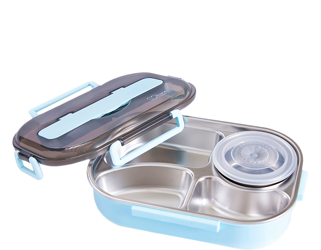 MASIONS 美心 Victoria 頂級304不鏽鋼多功能分隔保溫便當盒 標準款 4格 含湯碗, 藍色, 1個