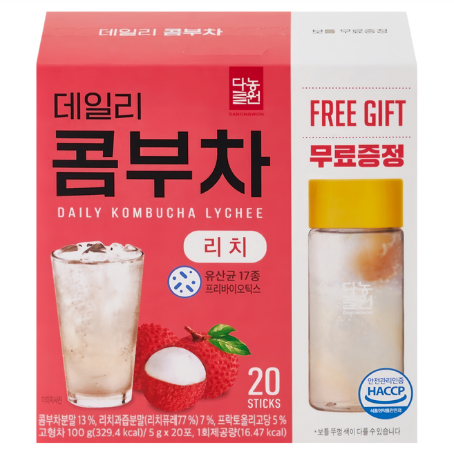 Danongwon 乳酸菌康普茶 + 瓶子 荔枝, 20包, 5g, 1盒