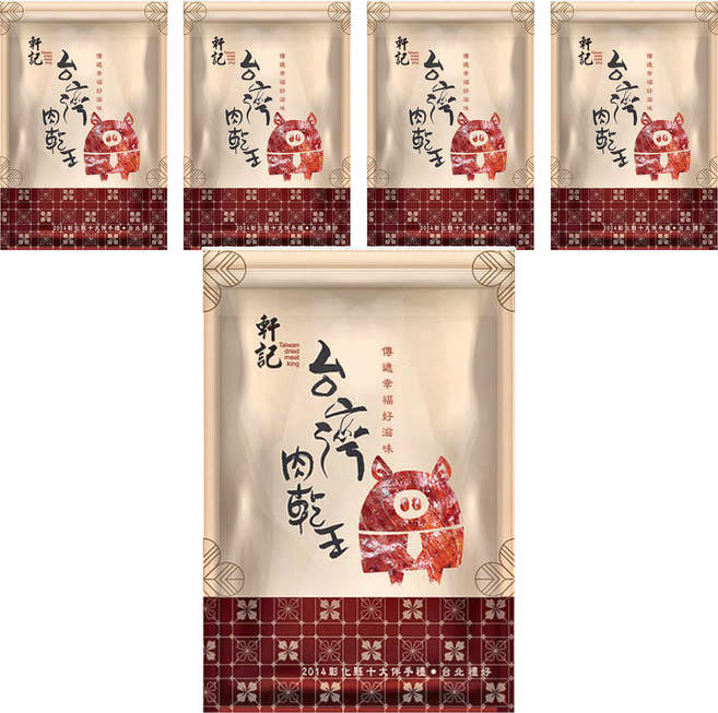 Taiwan dried meat king 軒記 台灣肉乾王 黑胡椒金薄豬肉乾, 100g, 5包