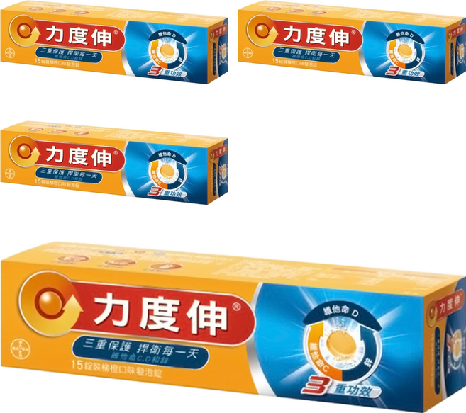Redoxon 力度伸 維他命C + D + 鋅發泡錠 柳橙口味, 15錠, 4盒
