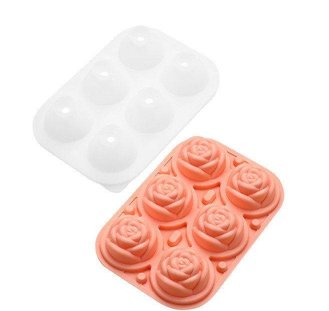 Kozaki 神崎家居 食品級矽膠6連玫瑰花冰球製冰模具, 1個, 桃紅色