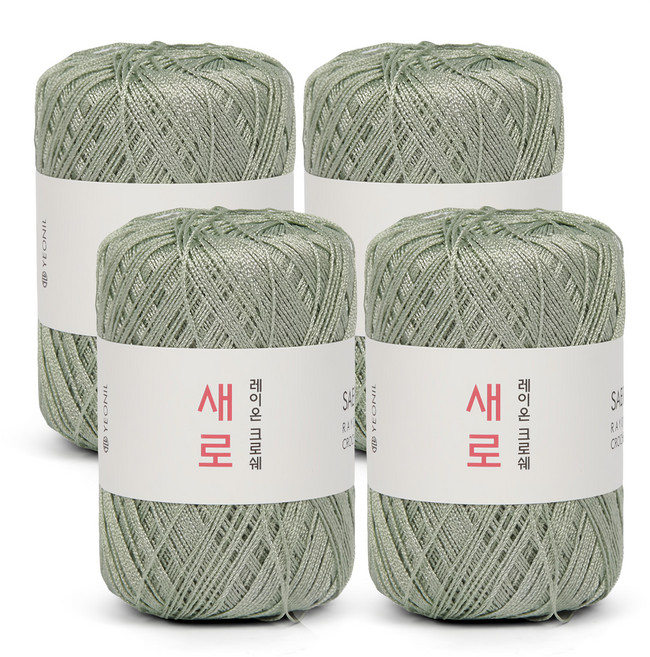 YEONIL Saero系列 針織線 05 灰綠色 50克 嫘縈85% 尼龍15% 韓國產, 灰色 + 綠色, 4捲