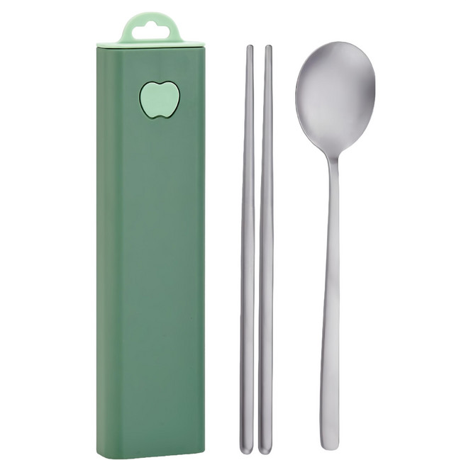 川本之家 鈦進化餐具3件組 JA-SH3, 1套, 筷子 + 湯匙 + 收納盒, 綠色