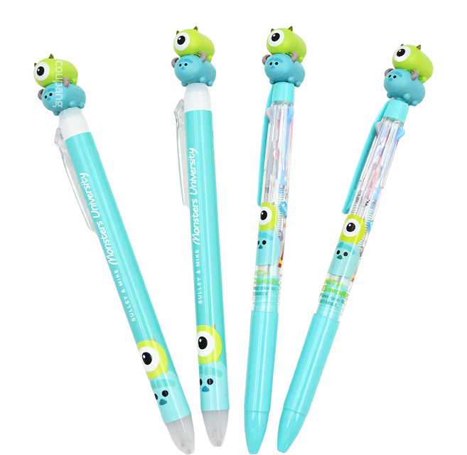 韓國 hM PLUS Disney 迪士尼 造型原子筆套組 0.5mm 4入, 大眼仔&毛怪款 藍色 + 綠色, 4支