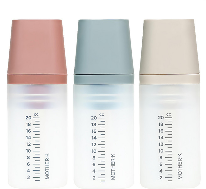MOTHER-K 矽膠三重奏餵食器套組 寬口徑設計 莫蘭迪色系 鮮明精準刻度線, 玫瑰粉 + 亞麻棕 + 寧靜藍, 1組