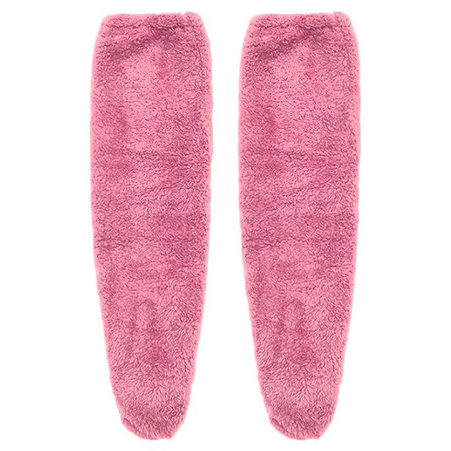 WARMPLUS+ 雙面泰迪絨 可露指居家睡眠長筒保暖襪 粉色