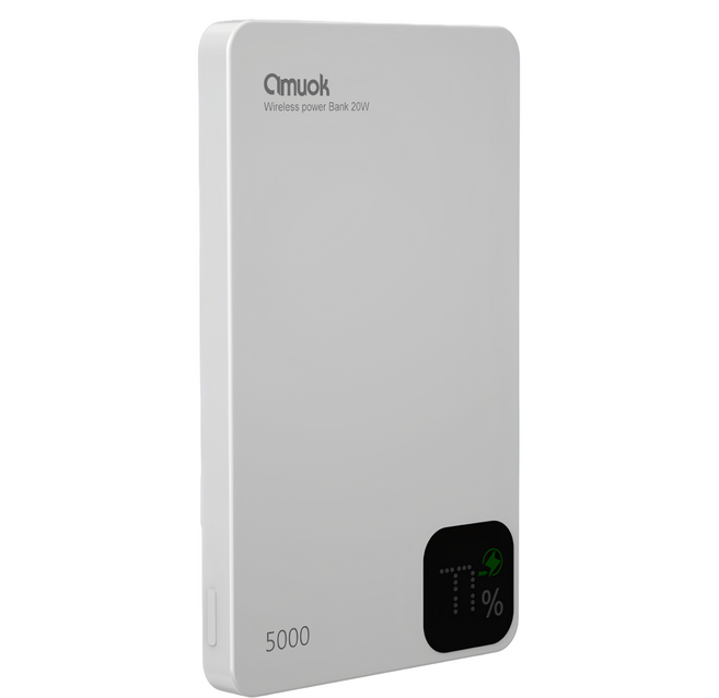 amuok 艾默克 雲薄數顯磁吸無線充行動電源 Type-C, 白色, DB15