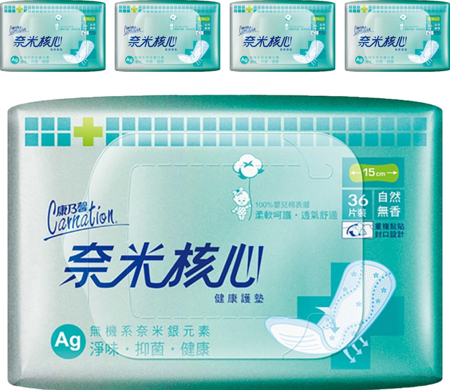 康乃馨 奈米核心健康護墊 自然無香, 15cm, 36片, 5包