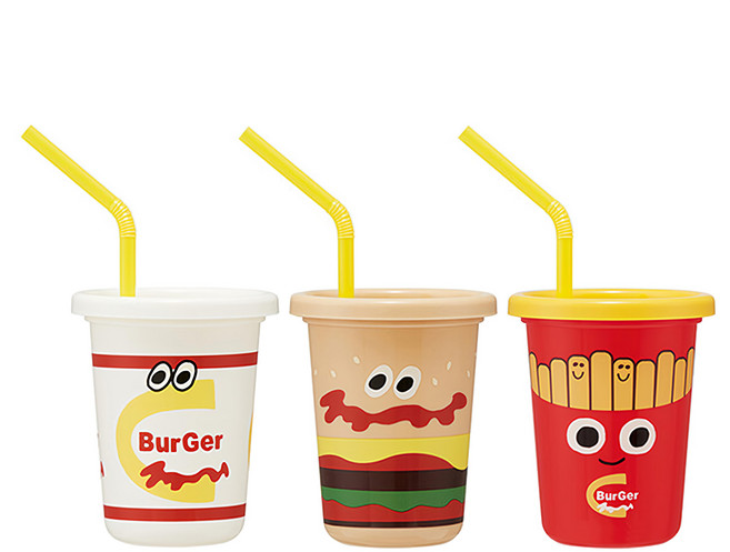 Skater 可疊放吸管杯 230ml 3入組, 漢堡薯條, 690ml, 1組