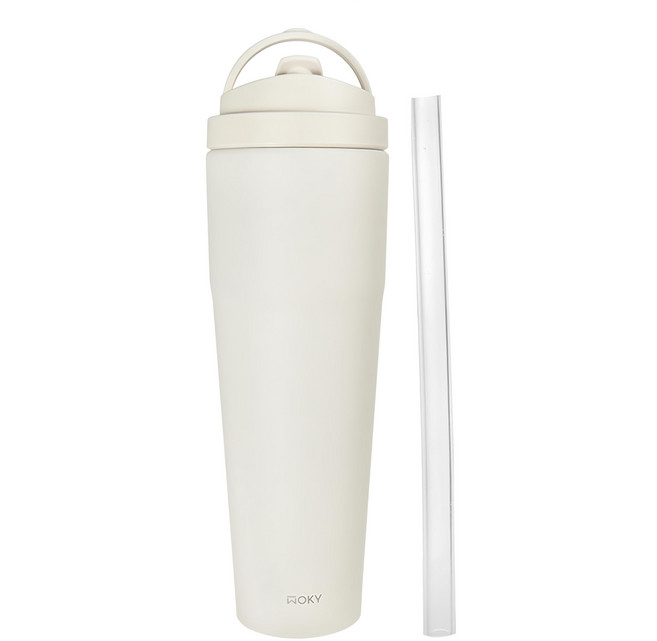 WOKY 沃廚 台灣公司貨 手提輕芯鈦瓷易潔層保溫杯, 橡白色, 1L, 1個