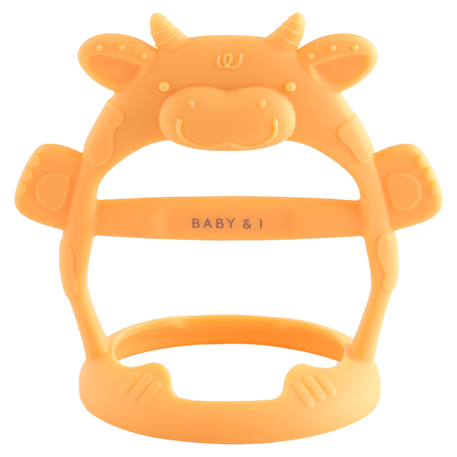 BABY&I 小牛矽膠手腕固齒器 適用於3個月以上寶寶 按摩牙齦 舒緩嬰兒長牙不適, 固齒器 + 收納盒, 橘色, 1個