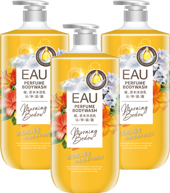 EAU 淨耀 香水沐浴乳 沁寧晨露, 1L, 3罐