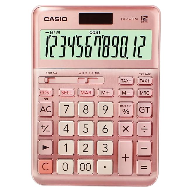 CASIO 卡西歐 12位數雙電源稅率商用計算機, 粉紅色, 1個