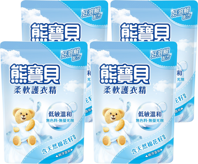 Snuggle 熊寶貝 衣物柔軟精 補充包 純淨溫和, 1.84L, 4包