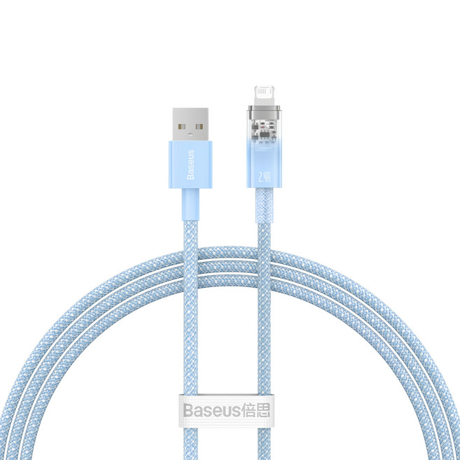 Baseus 倍思 探索者系列 智慧溫控快充傳輸線 USB-iPhone 2.4A, 1m, 1條, 藍色