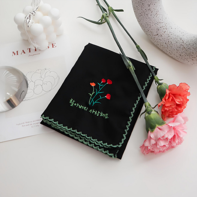 MAISONTEXTILE 康乃馨刺繡手帕 爺爺我愛你款