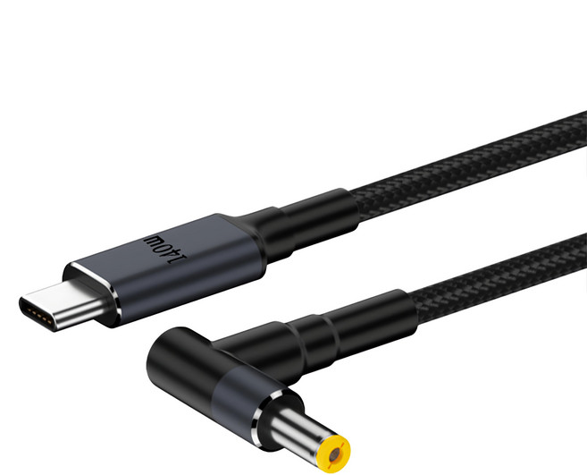 Kamera 佳美能 Type-C to DC PD誘騙線 140W 28V 5A 彎頭黃口 5525 通用, 1.8m, 1條