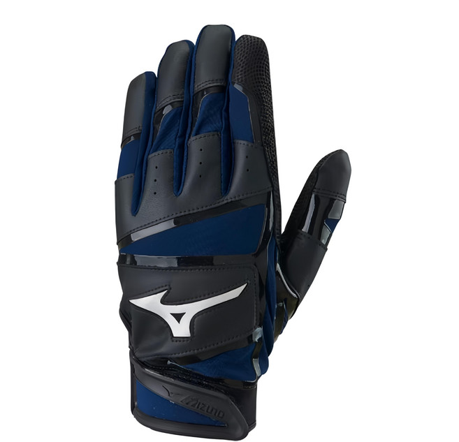 Mizuno 美津濃 303 羊皮打擊手套 1ETEA43314, 黑色 + 深藍色, 1雙