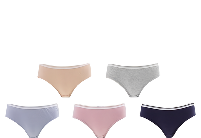 BASE ALPHA ESSENTIALS 女款柔軟棉質中低腰內褲 Set 5件, 膚色 + 灰色 + 薰衣草紫 + 粉色 + 海軍藍
