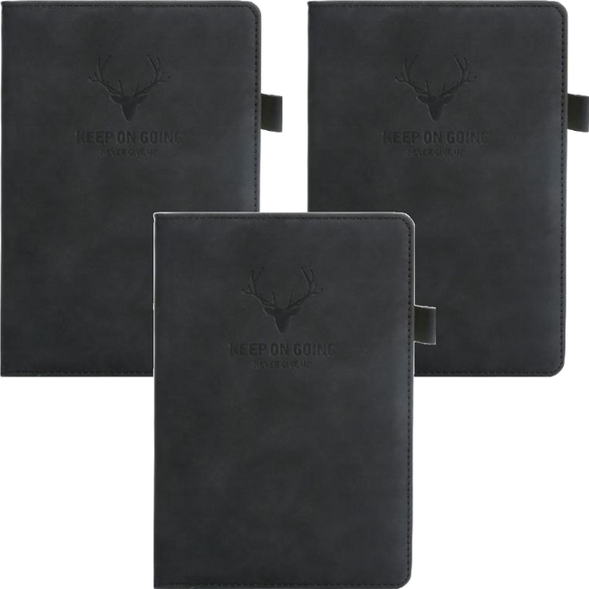 德利生活 A5羊巴皮筆記本360頁加厚款 21 x 14.5cm, 黑色, 3本